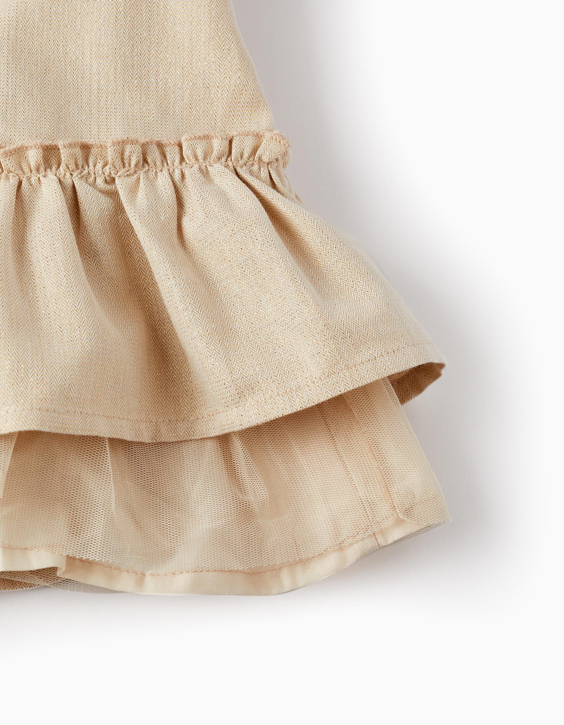 Vestido com Folhos e Fios Lurex para Bebé Menina 'Special Days', Dourado