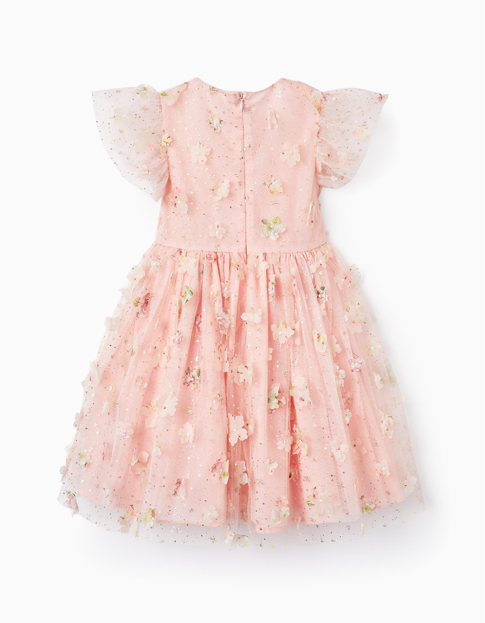 Tulle Dress with Flowers for Girls, Pink