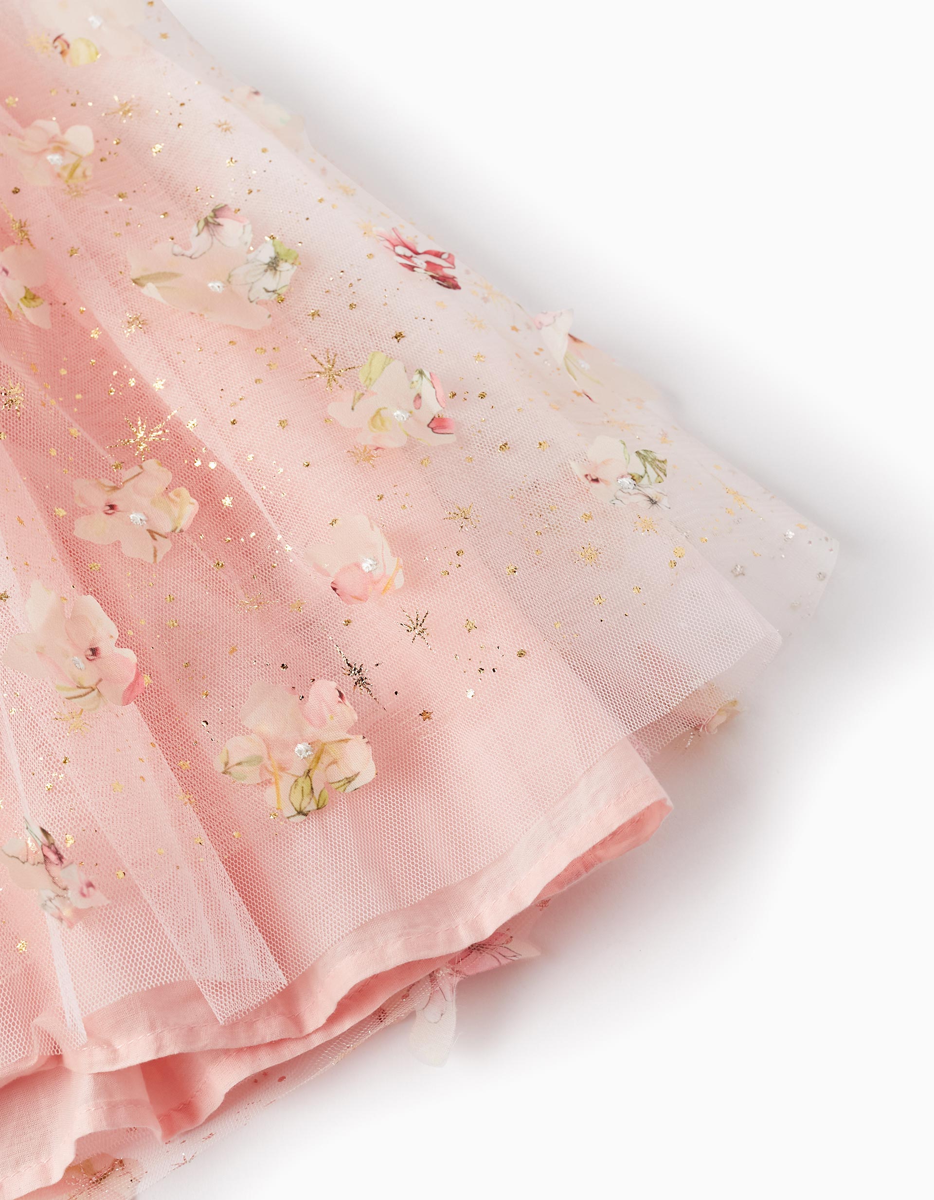 Tulle Dress with Flowers for Girls, Pink