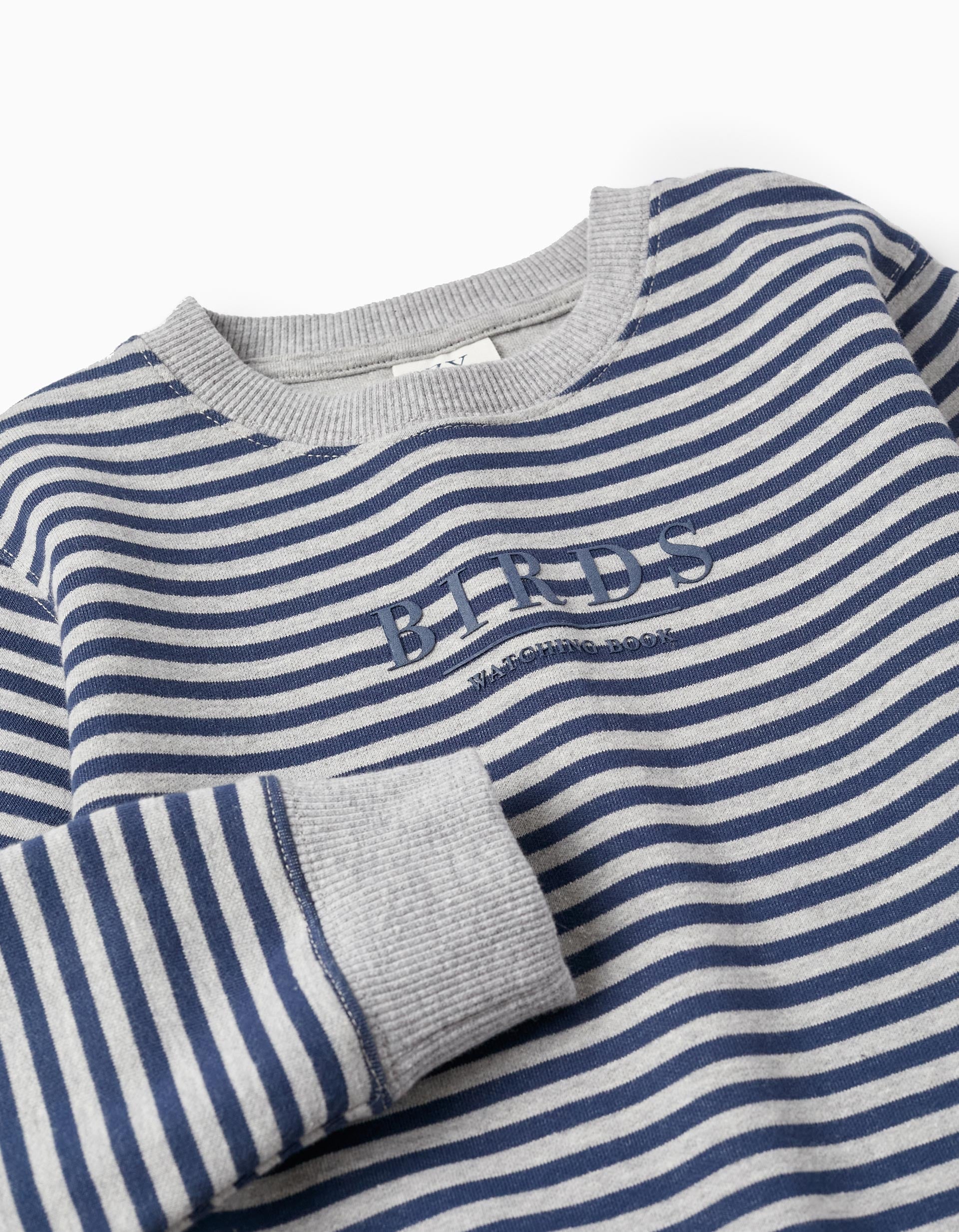 Striped Sweatshirt for Boys 'Birds', Dark Blue/Grey