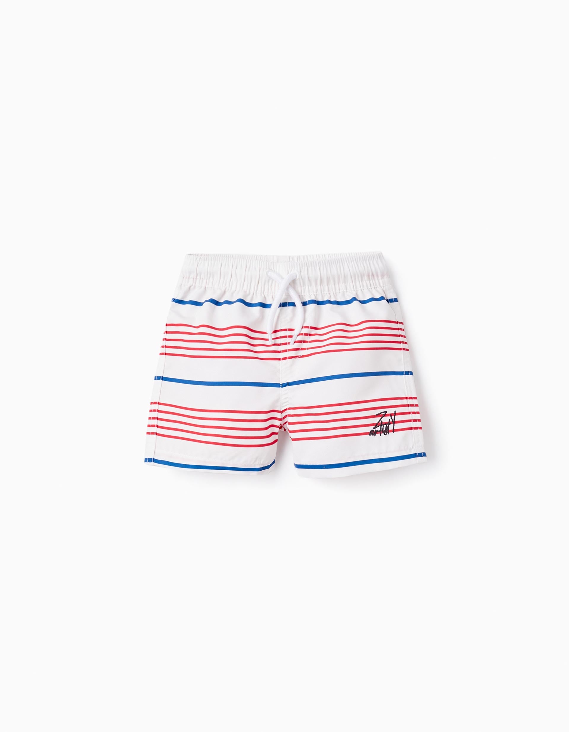 Shorts de Baño a Rayas para Bebé Niño, Blanco/Azul/Rojo