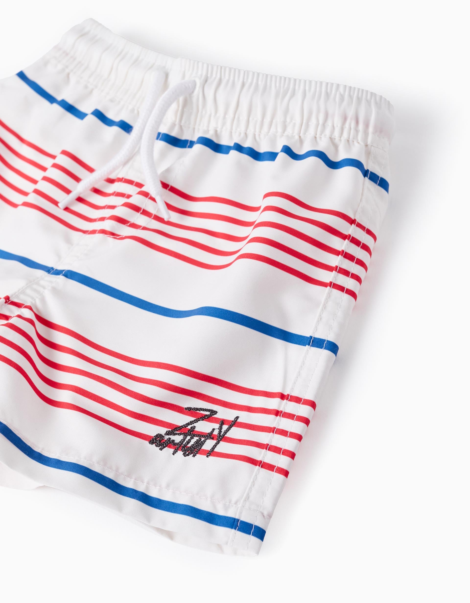 Shorts de Baño a Rayas para Bebé Niño, Blanco/Azul/Rojo