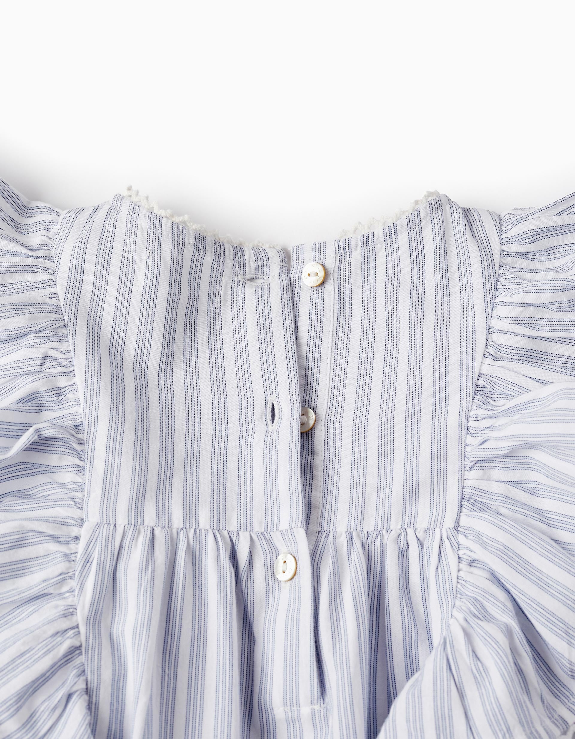 Chemise en coton à volants pour fille, Blanc/Bleu