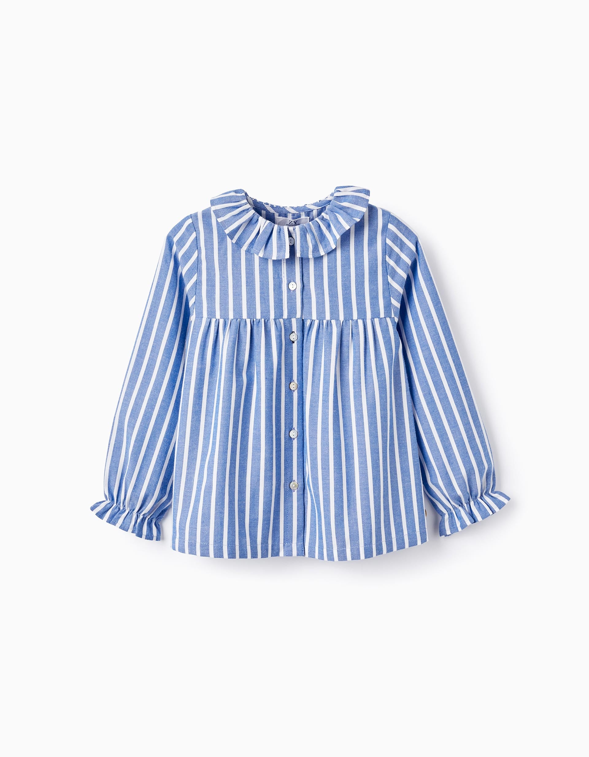 Camisa de Algodón a Rayas para Niña, Azul/Blanco