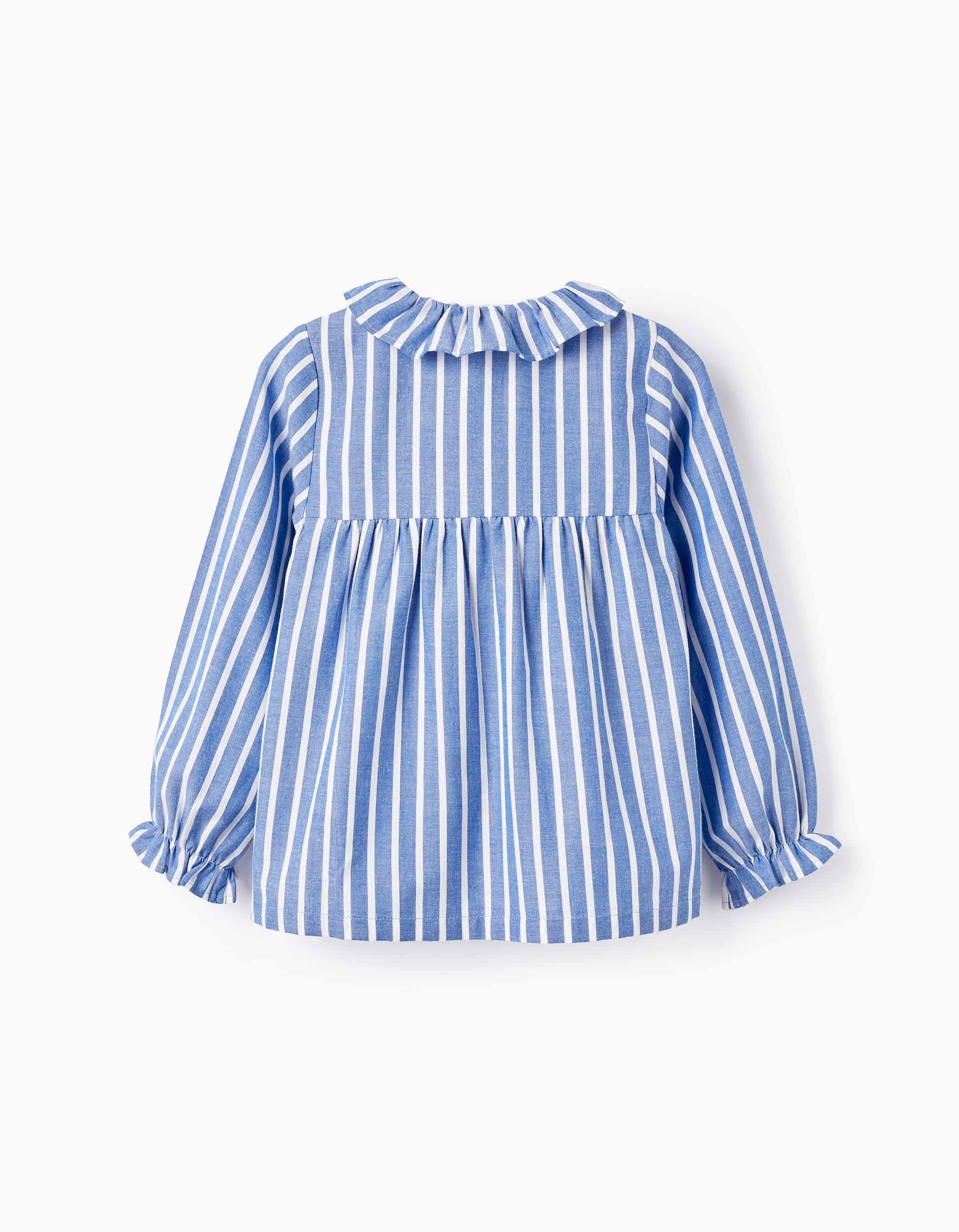 Camisa de Algodón a Rayas para Niña, Azul/Blanco