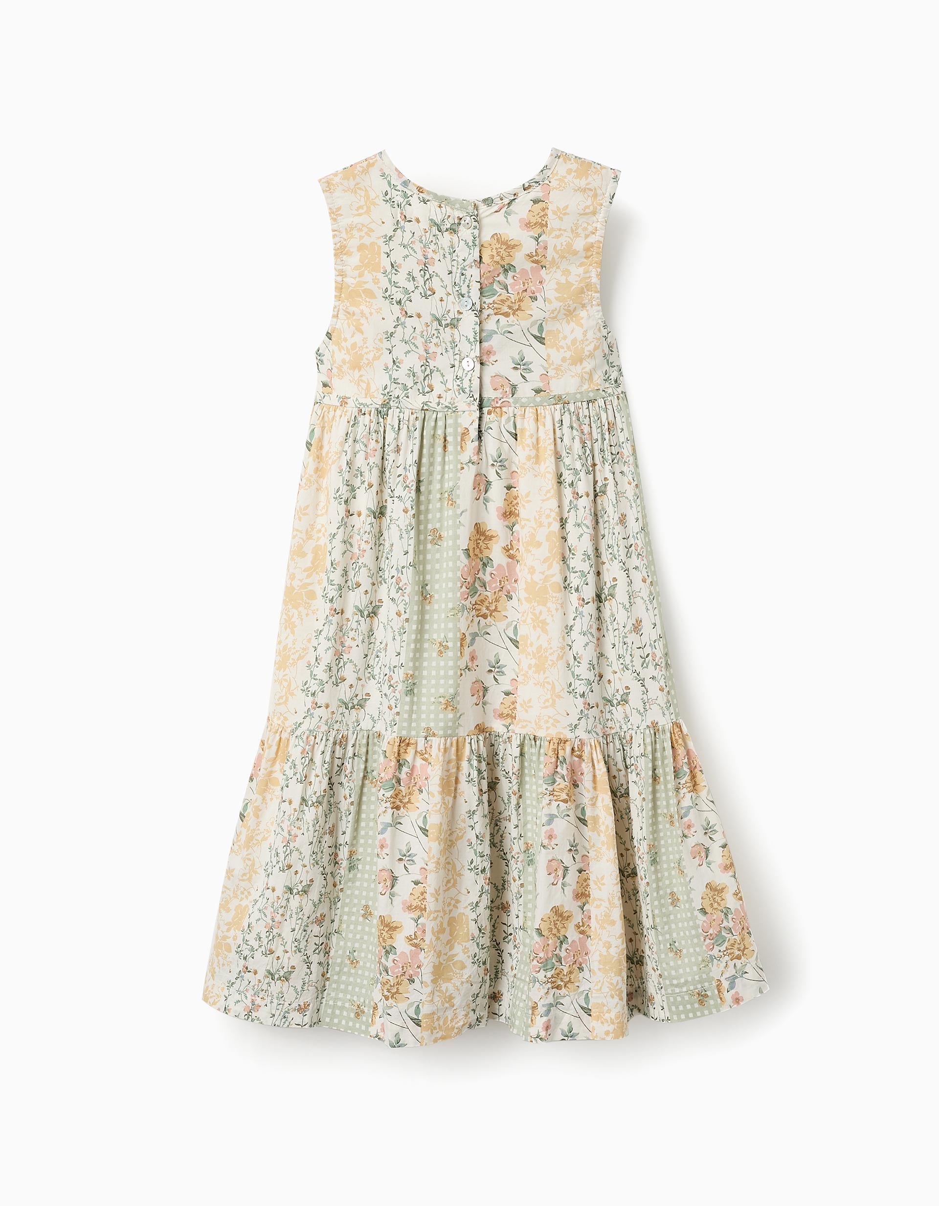 Robe Florale en Coton pour Fille, Vert/Beige/Rose