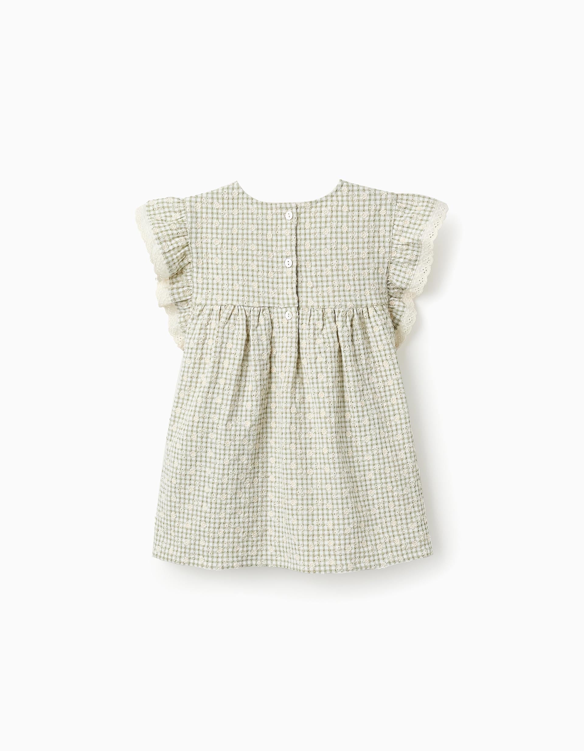 Top Gingham with Embroidery for Girls, Green/White