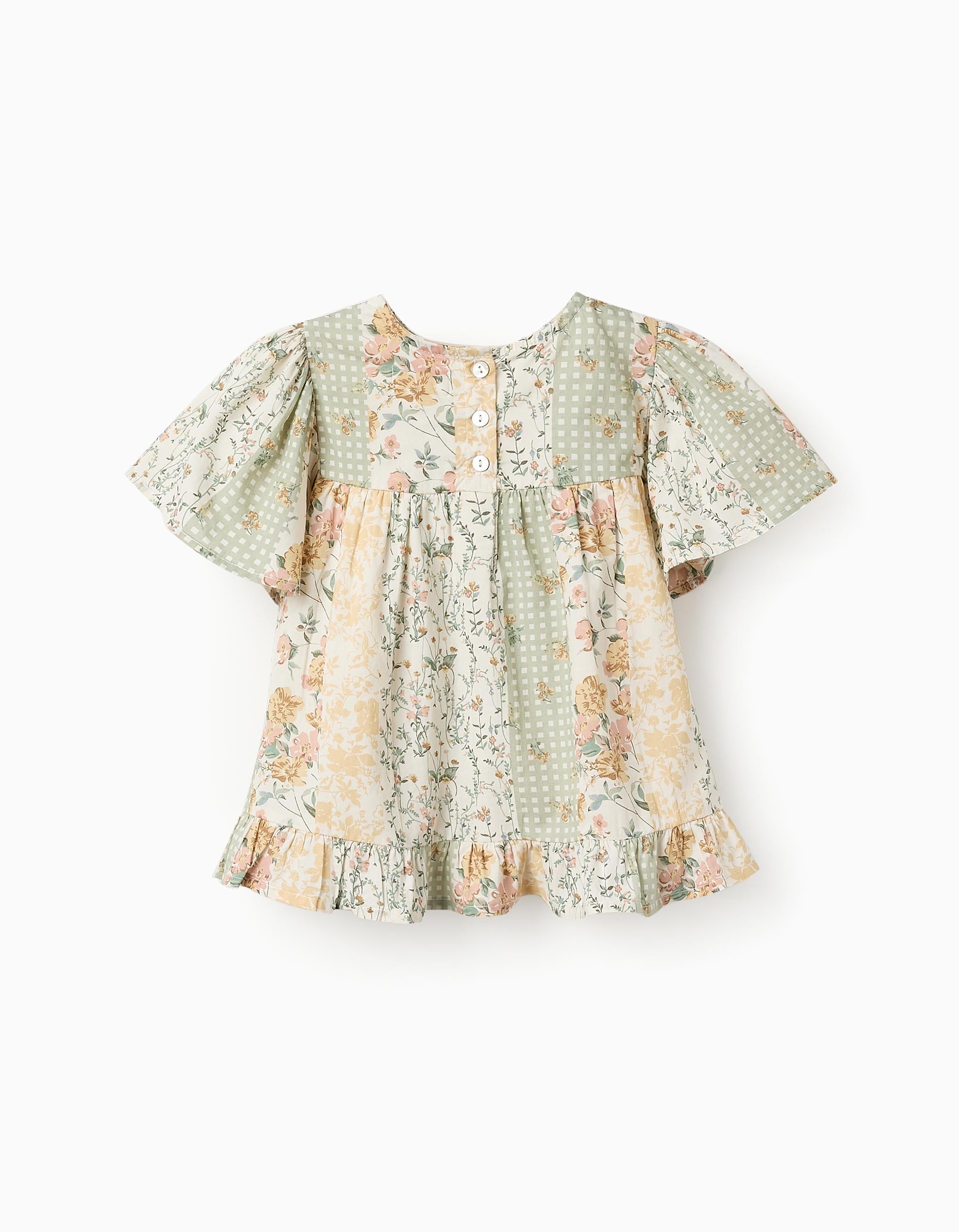 Túnica Floral de Algodón para Niña, Verde/Beige/Rosa