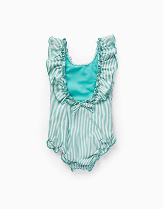 Fato de Banho às Riscas e Com Folhos para Bebé Menina, Verde/Branco