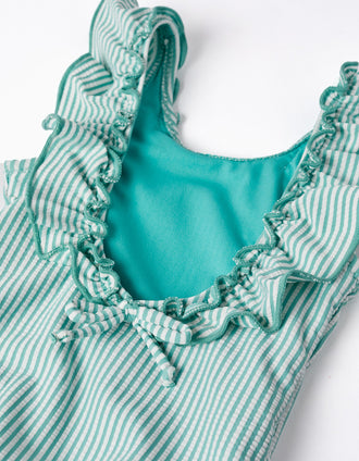 Fato de Banho às Riscas e Com Folhos para Bebé Menina, Verde/Branco