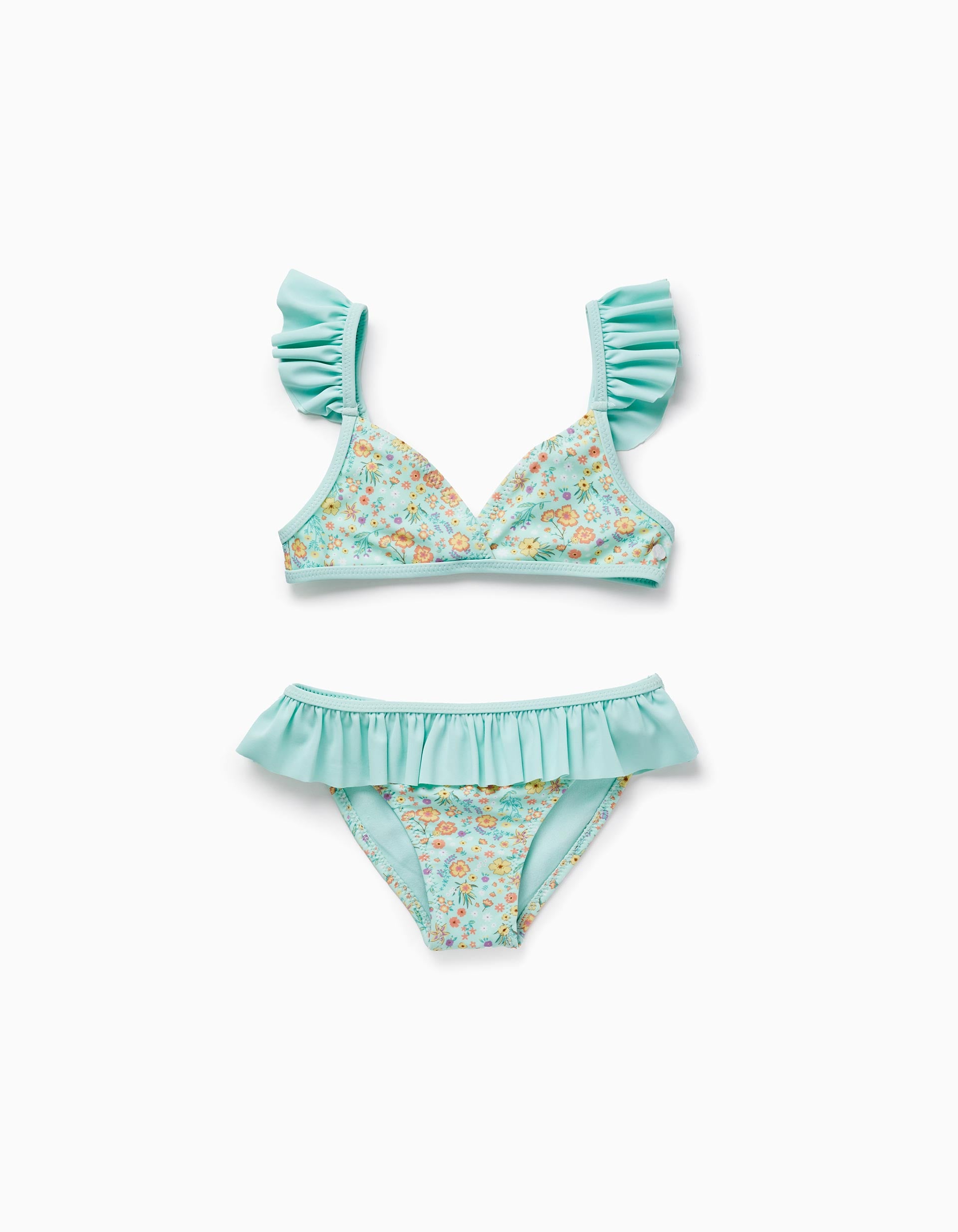 Biquíni Floral UPF80 para Menina, Verde Água