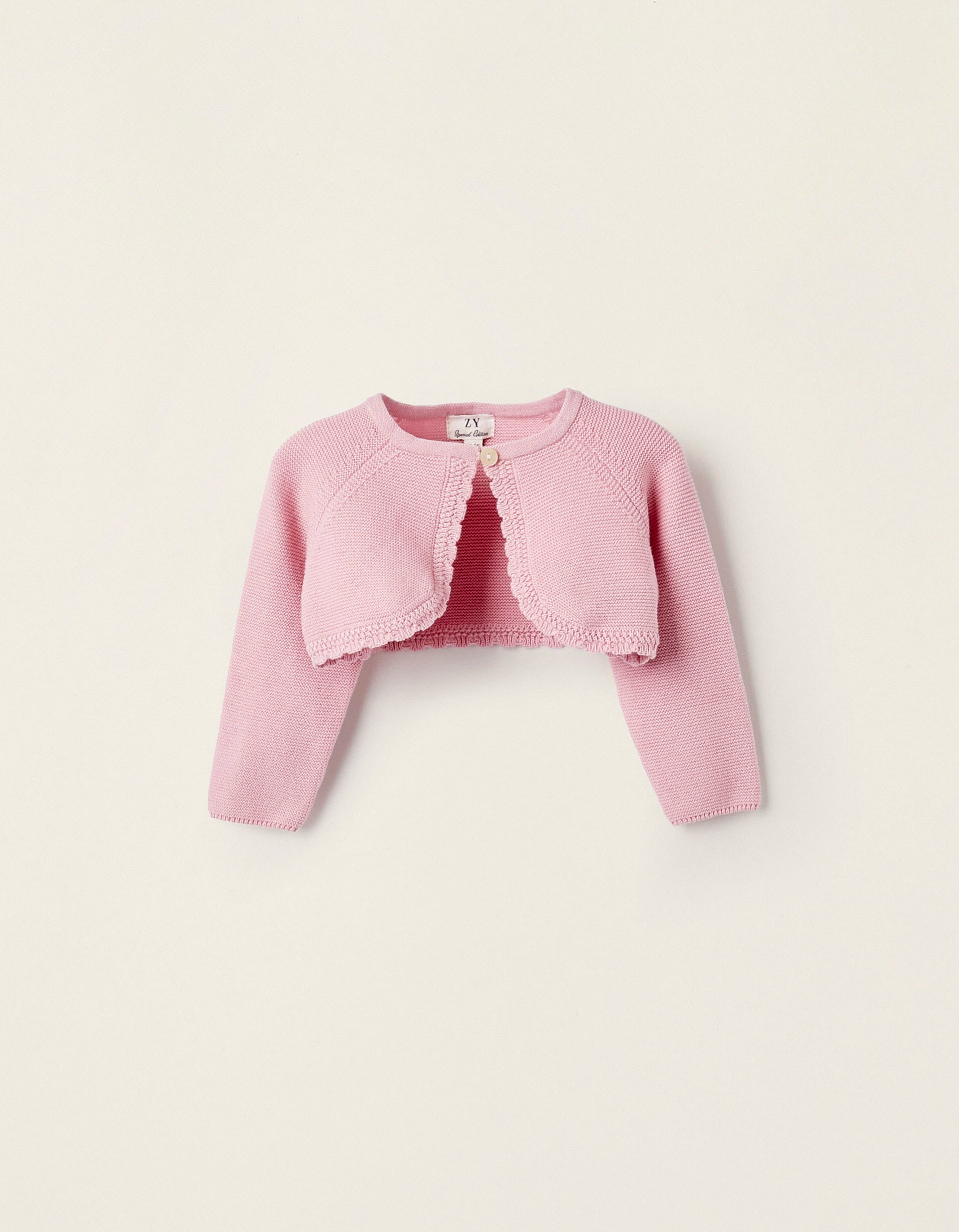 Cotton Bolero Jacket for Newborn Girls, Pink