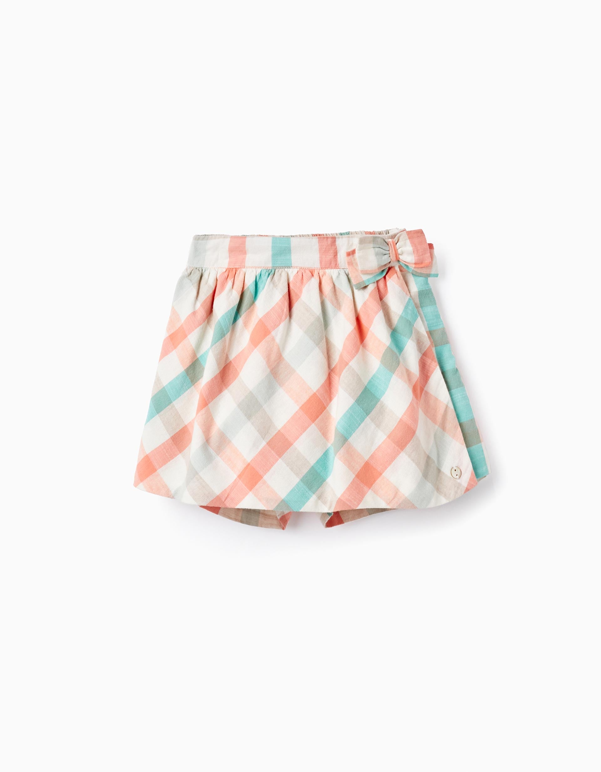 Falda-Pantalón a Cuadros de Algodón para Niña 'B&S', Verde Agua/Coral