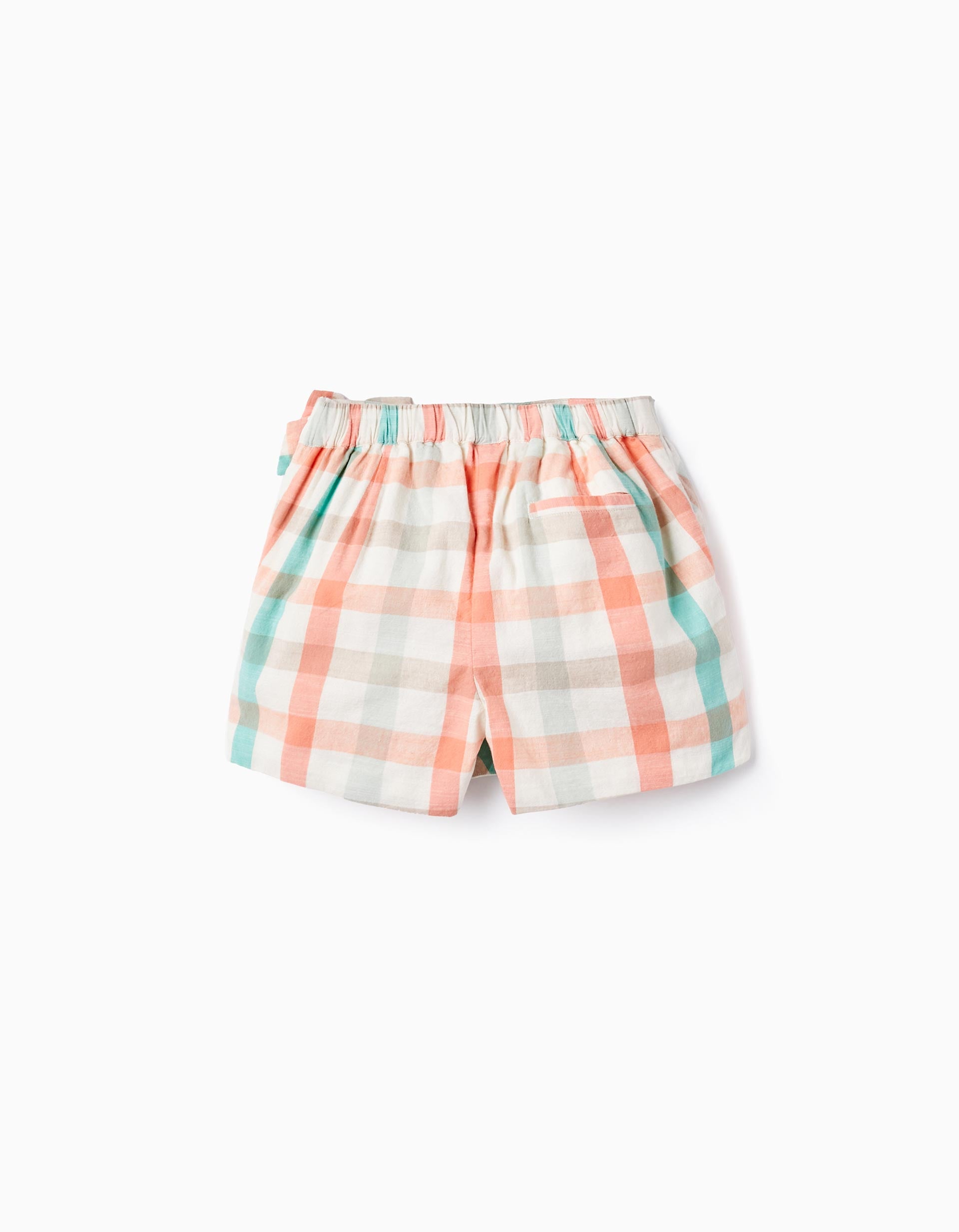 Falda-Pantalón a Cuadros de Algodón para Niña 'B&S', Verde Agua/Coral