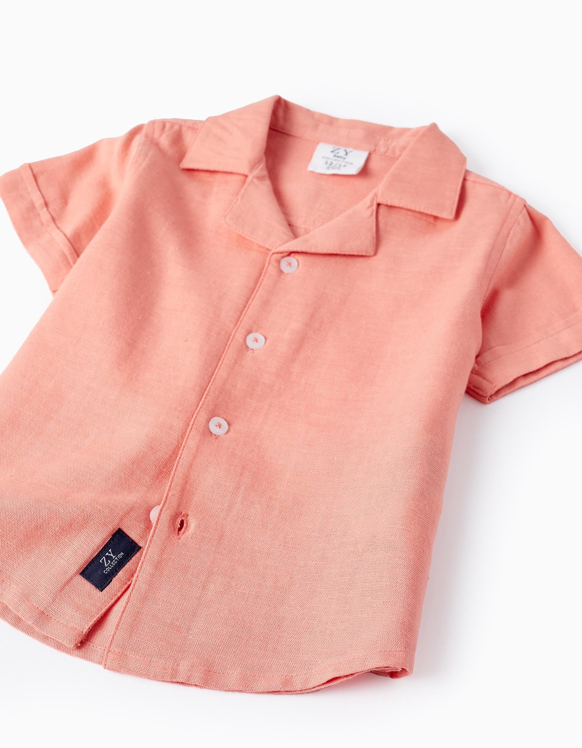 Chemise à Manches Courtes en Lin pour Bébé Garçon, Corail