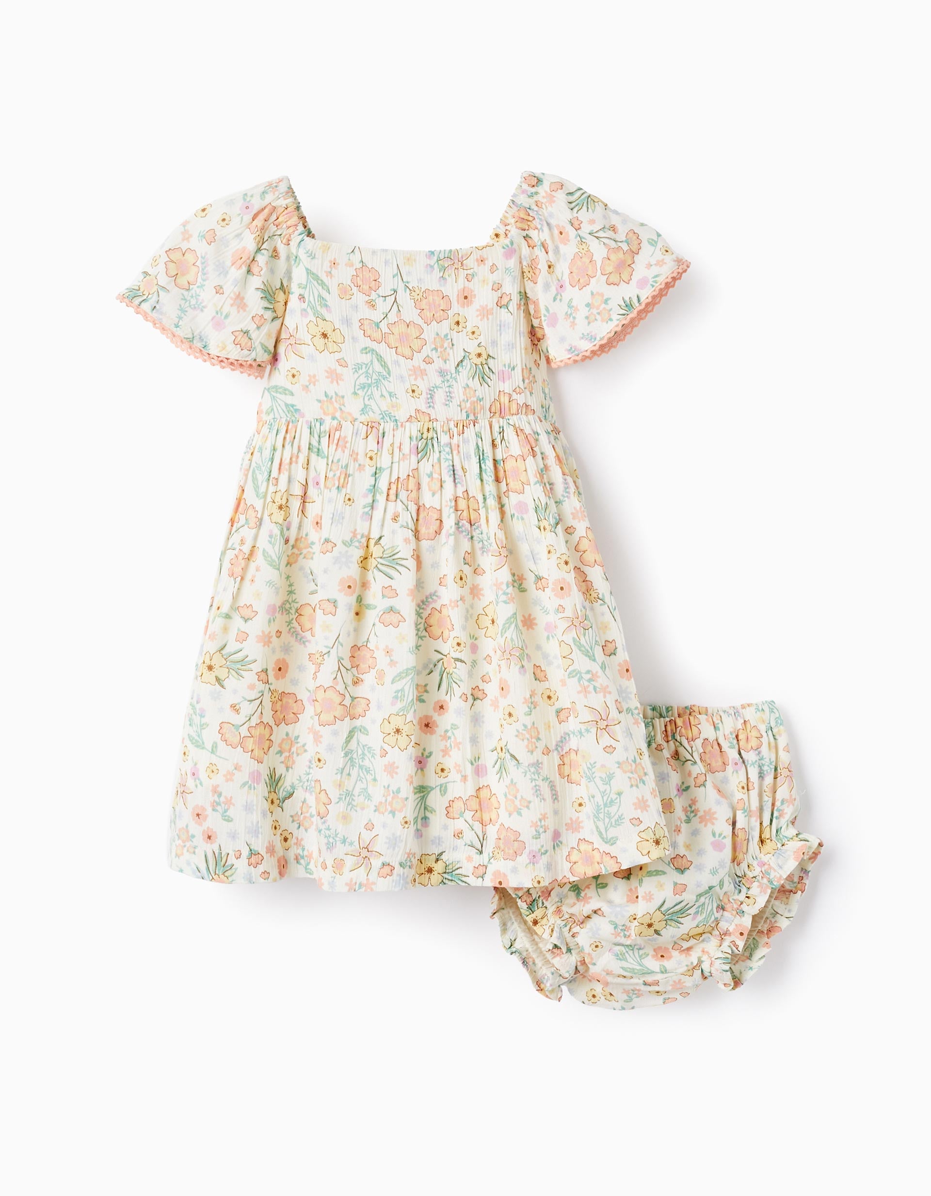 Vestido + Tapa-Fralda Floral para Bebé Menina, Bege