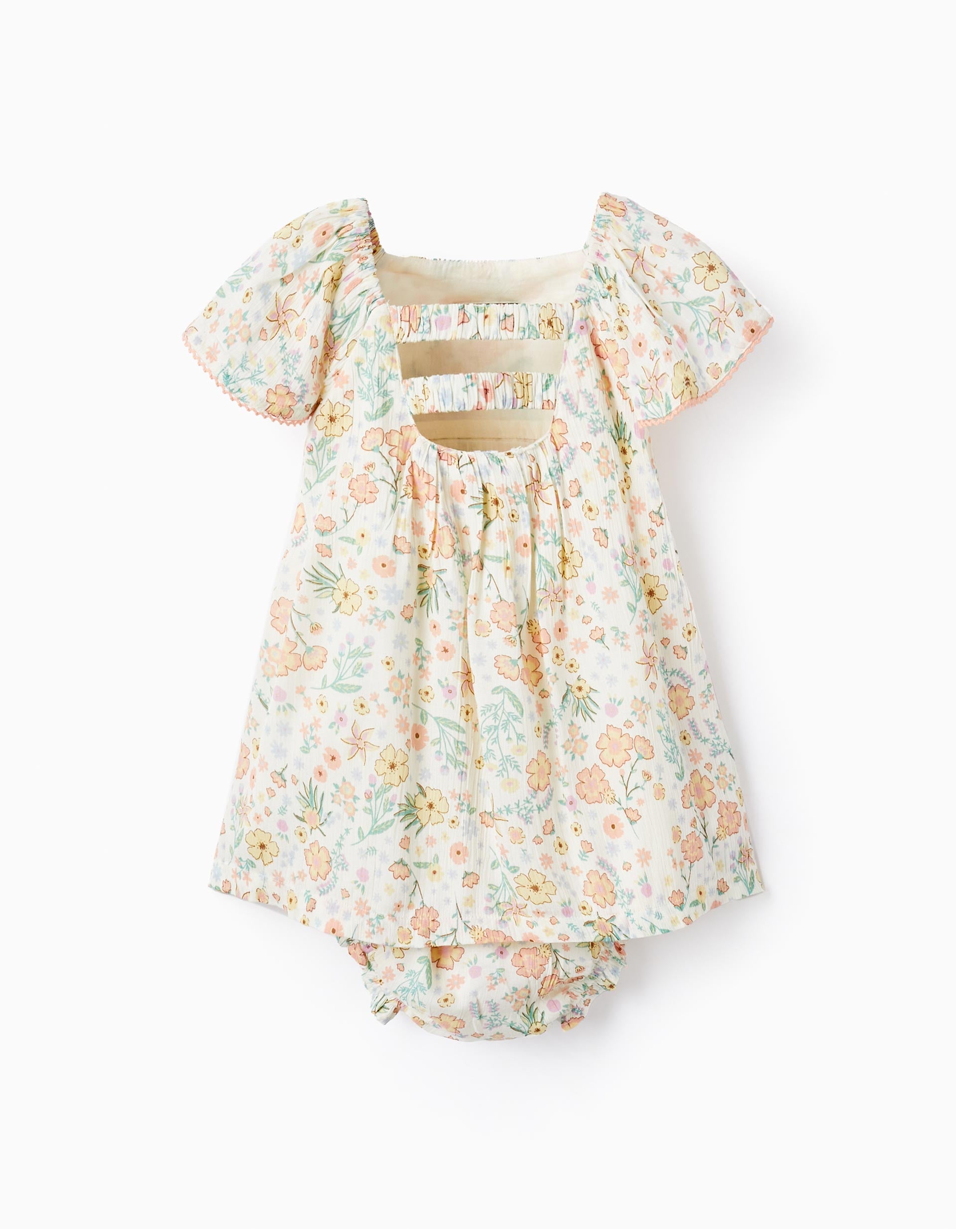 Vestido + Tapa-Fralda Floral para Bebé Menina, Bege