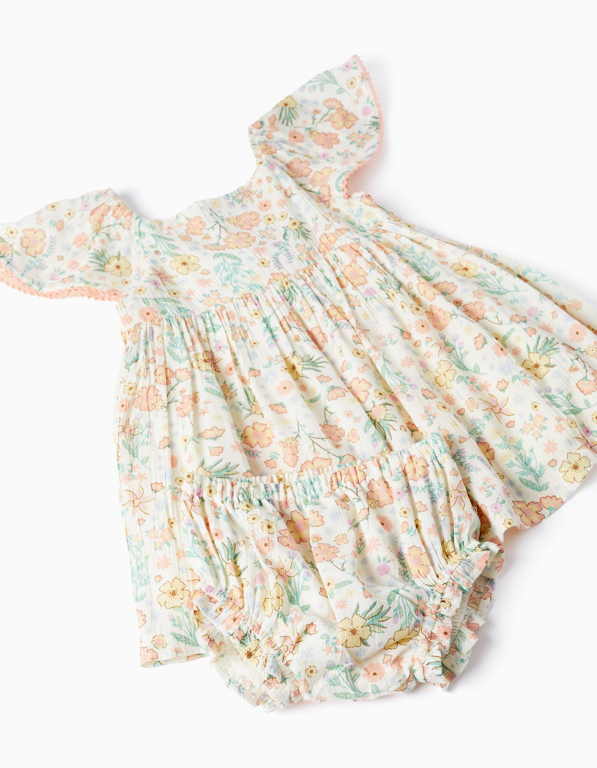 Vestido + Tapa-Fralda Floral para Bebé Menina, Bege