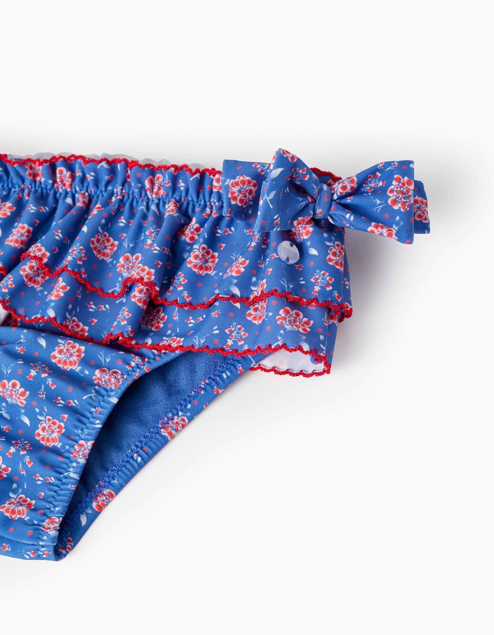 Cueca de Banho Floral UPF80 para Bebé Menina, Azul