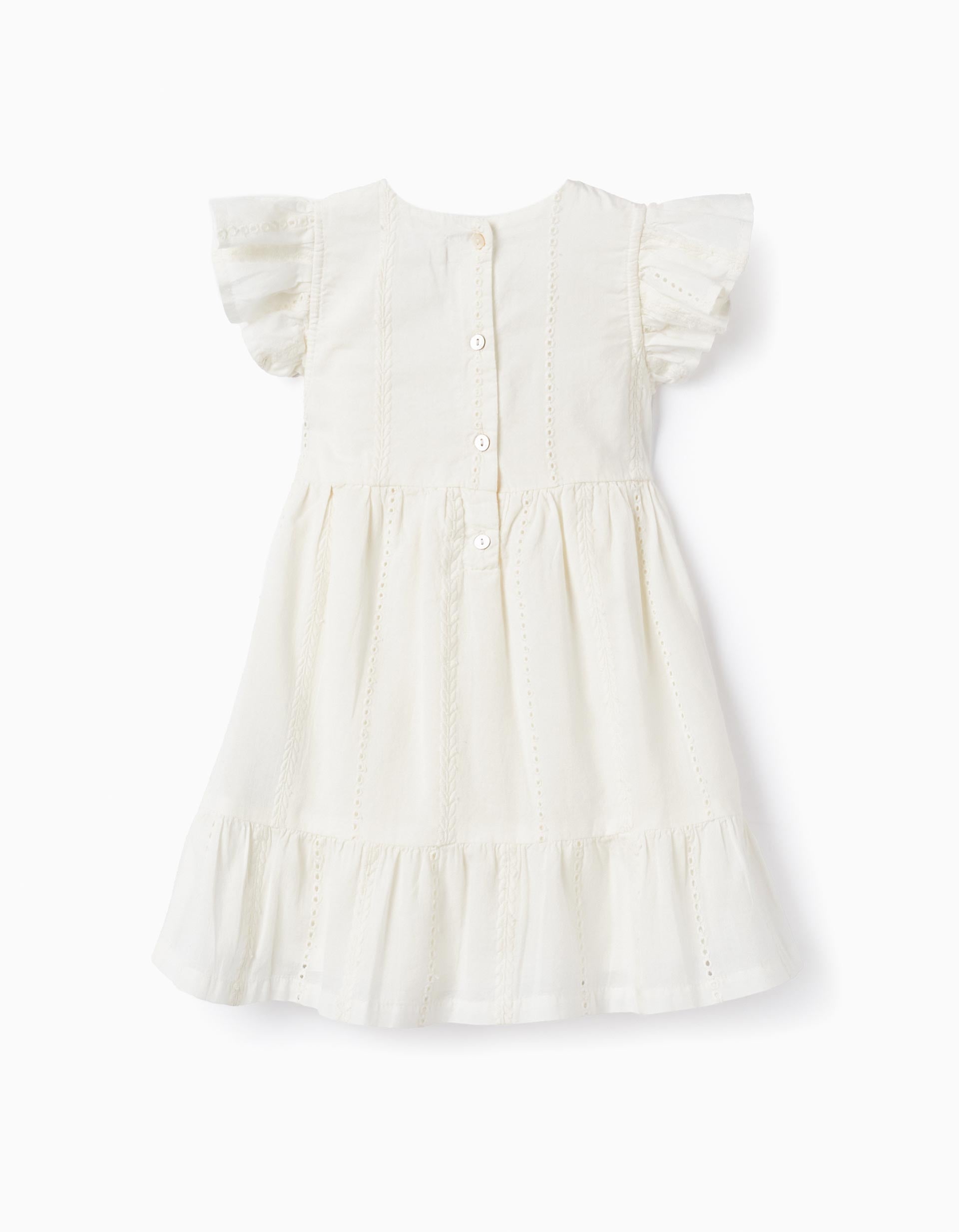 Vestido de Algodão com Bordados para Bebé Menina, Branco