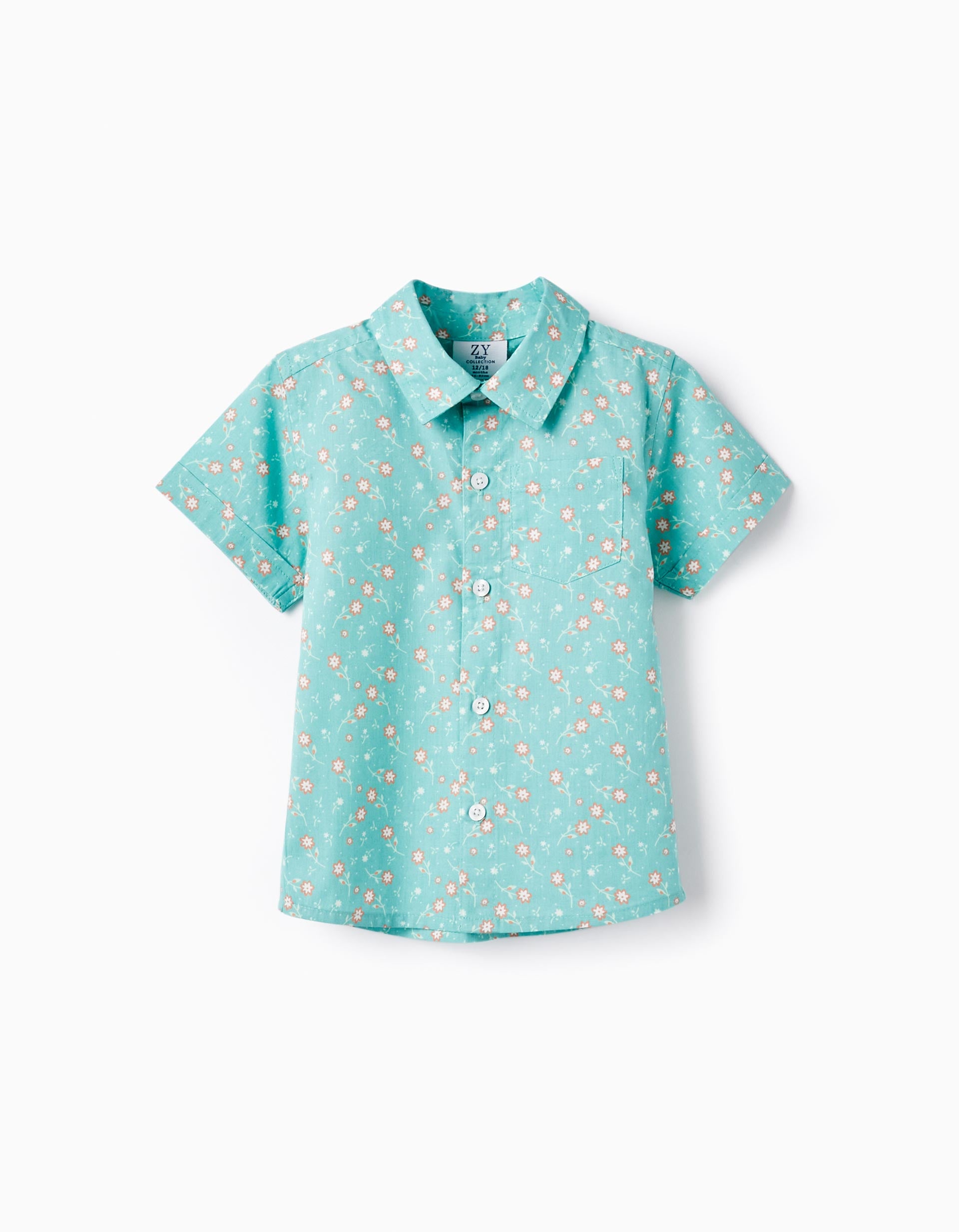 Chemise Florale en Coton pour Bébé Garçon, Vert D'Eau