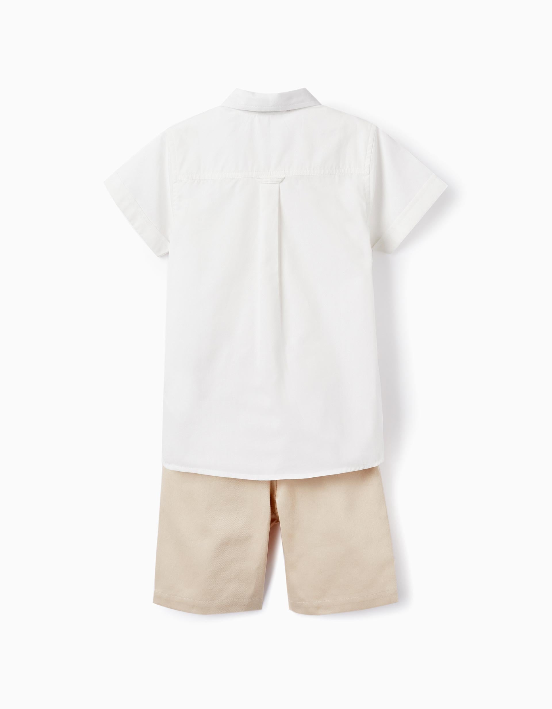 Camisa + Lazo + Short para Niño, Blanco/Beige