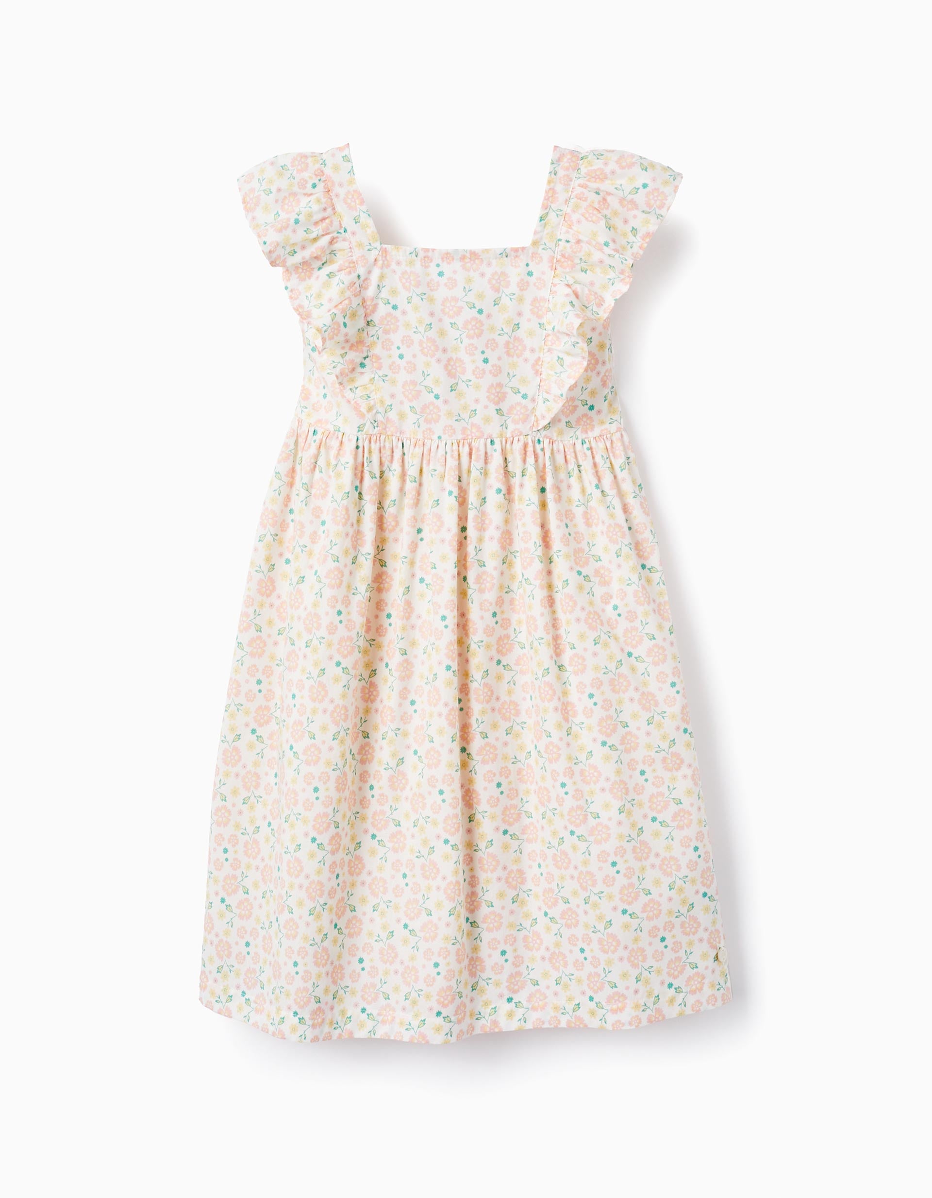 Floral Cotton Dress for Girls, White