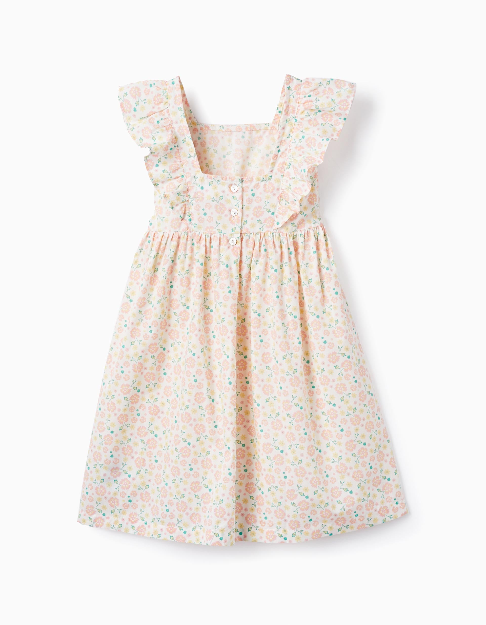 Floral Cotton Dress for Girls, White