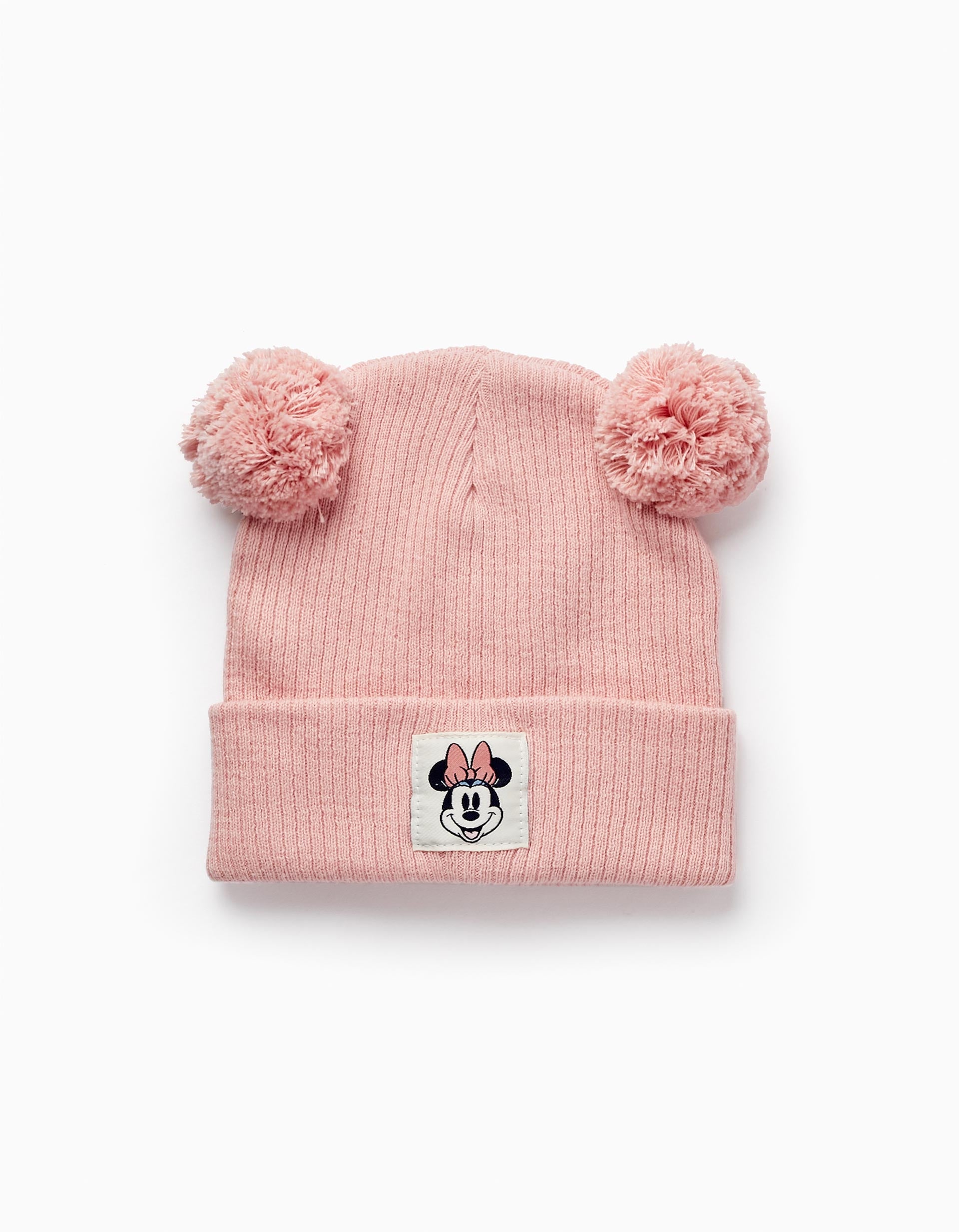 Knitted Cotton Beanie with Pompons for Girls 'Minnie', Light Pink