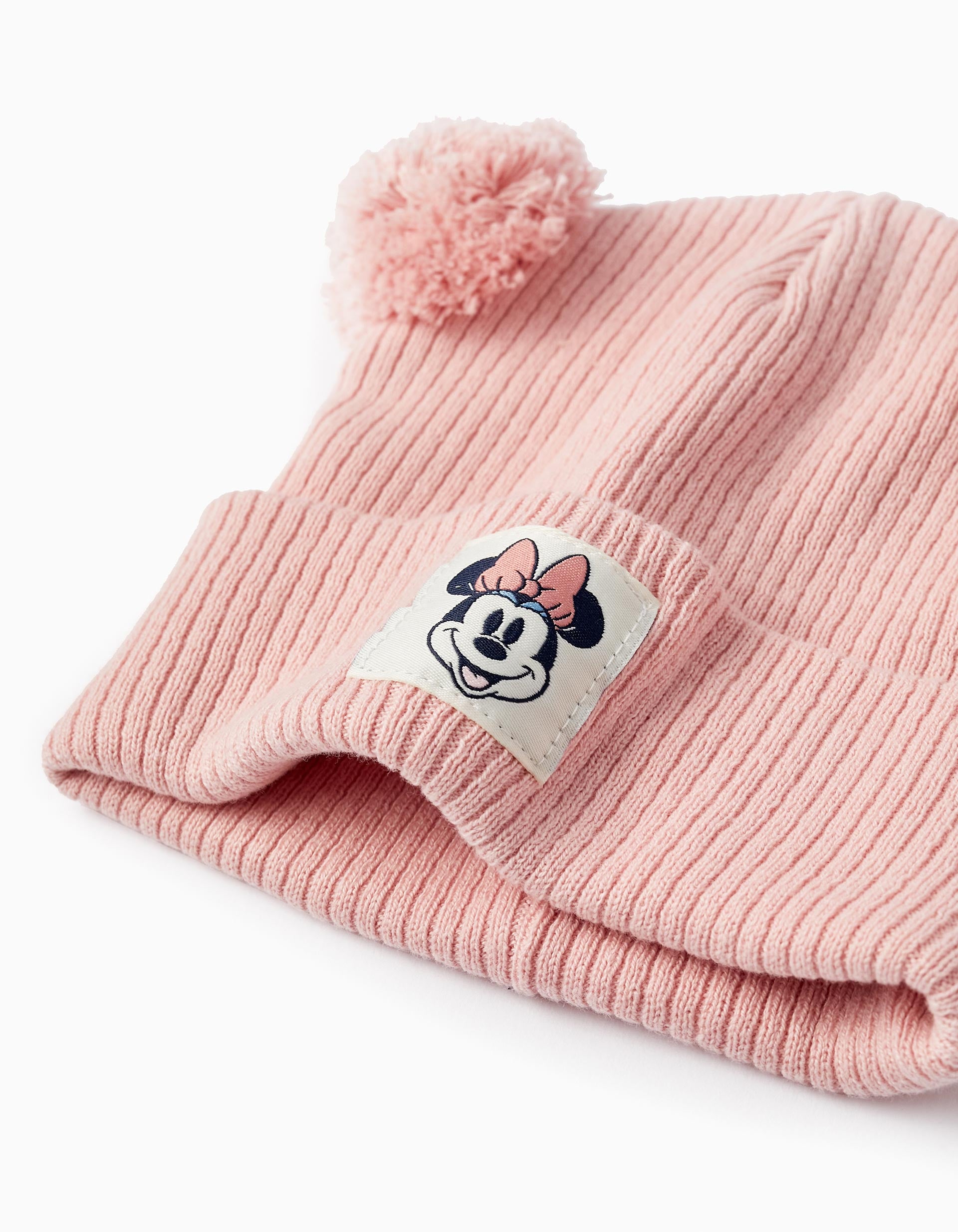 Knitted Cotton Beanie with Pompons for Girls 'Minnie', Light Pink