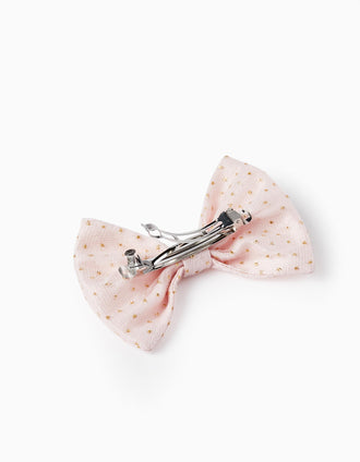 Hair Clip with Bow for Baby and Girl, Light Pink/Gold