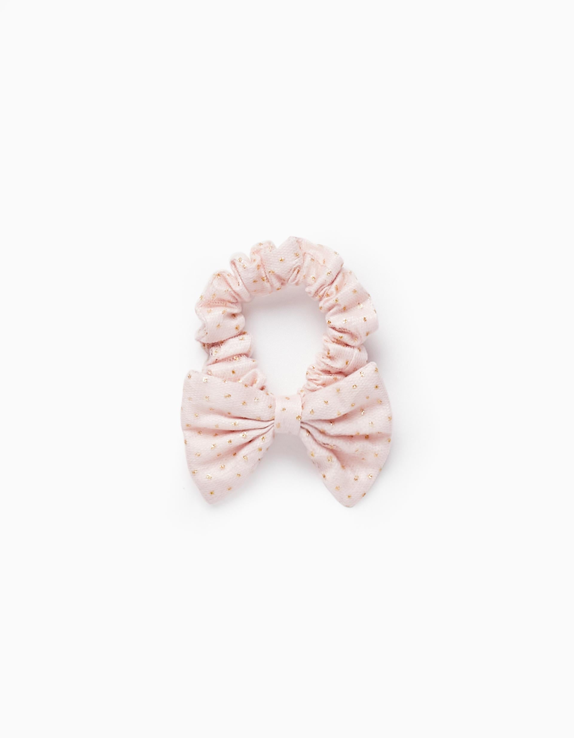 Elástico Scrunchie com Laço para Bebé e Menina, Rosa Claro/Dourado