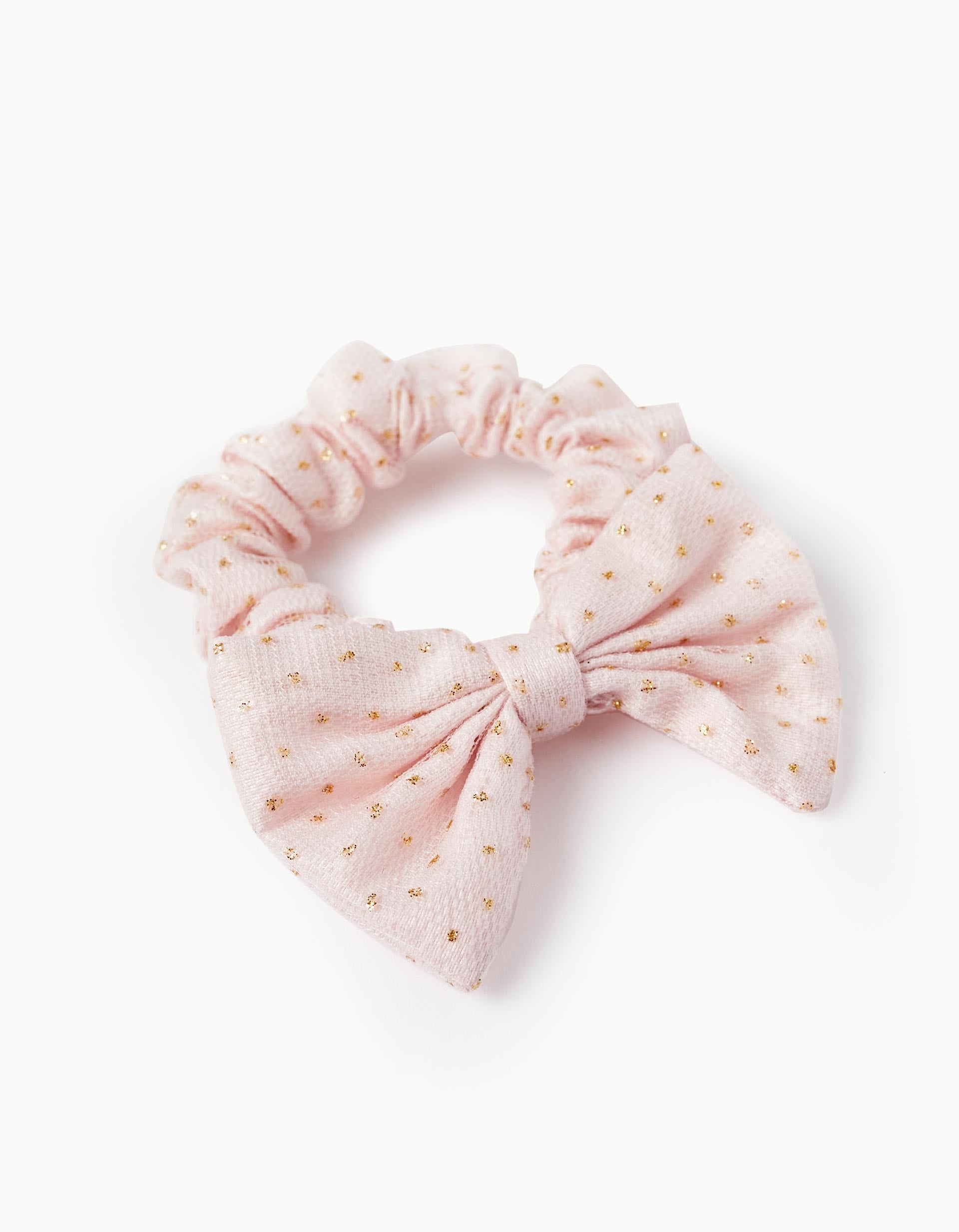 Elástico Scrunchie com Laço para Bebé e Menina, Rosa Claro/Dourado