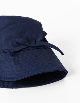 Sombrero de Sarga con Lazo para Bebé y Niña, Azul Oscuro