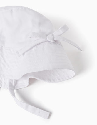 Sombrero de Sarga con Lazo para Bebé y Niña, Blanco