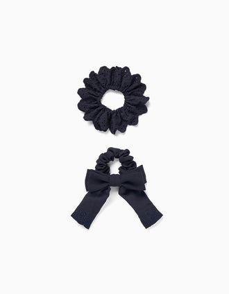 Pack of 2 Scrunchie Hair Ties for Baby and Girl, Dark Blue