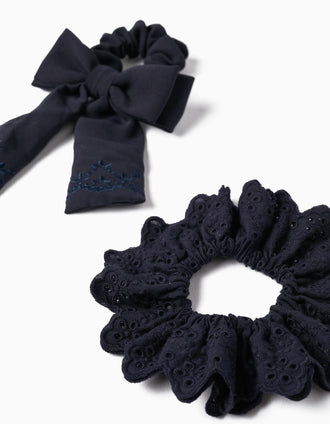 Pack of 2 Scrunchie Hair Ties for Baby and Girl, Dark Blue