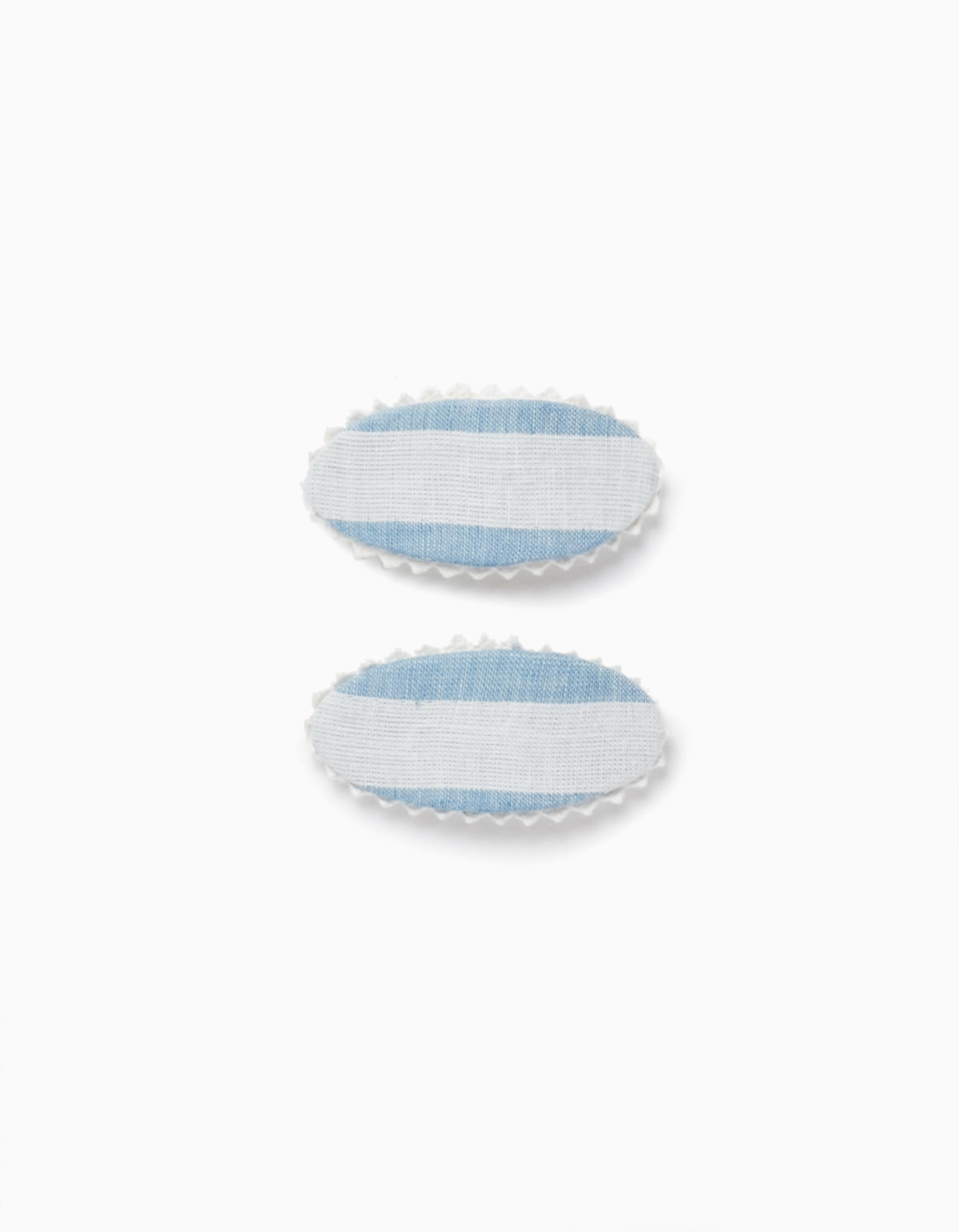 Pack 2 Pinces à Rayures avec Dentelle pour Bébé et Fille, Bleu/Blanc