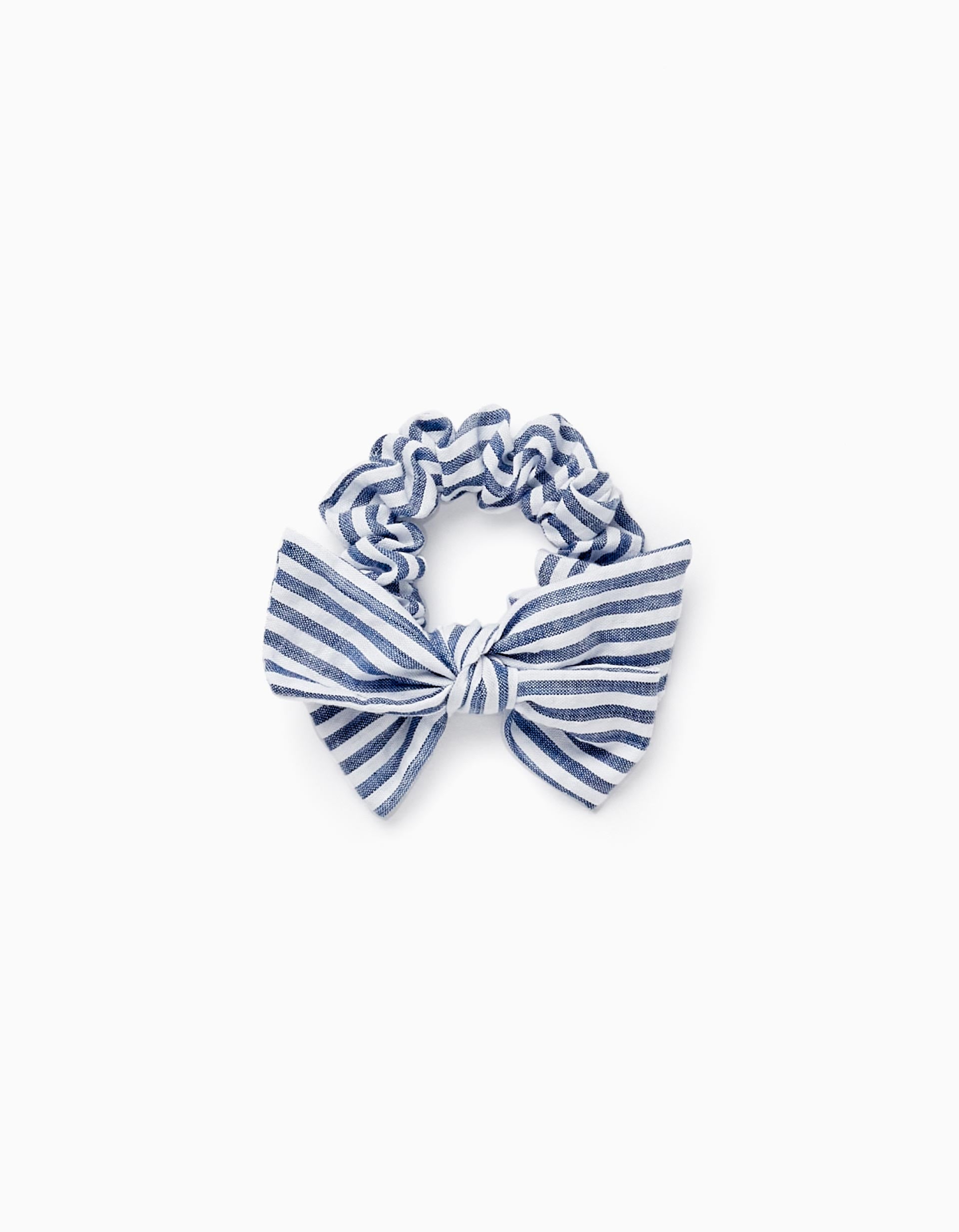 Elástico Scrunchie às Riscas com Laço para Bebé e Menina, Azul/Branco
