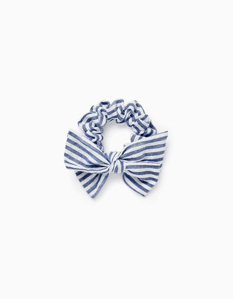 Elástico Scrunchie às Riscas com Laço para Bebé e Menina, Azul/Branco