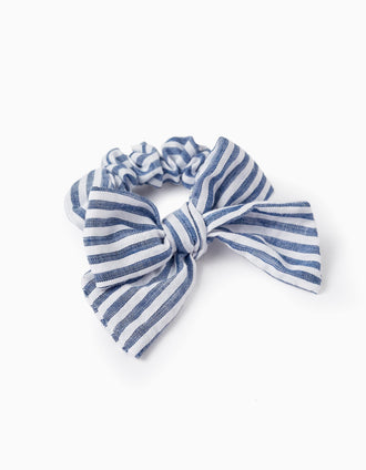Elástico Scrunchie às Riscas com Laço para Bebé e Menina, Azul/Branco