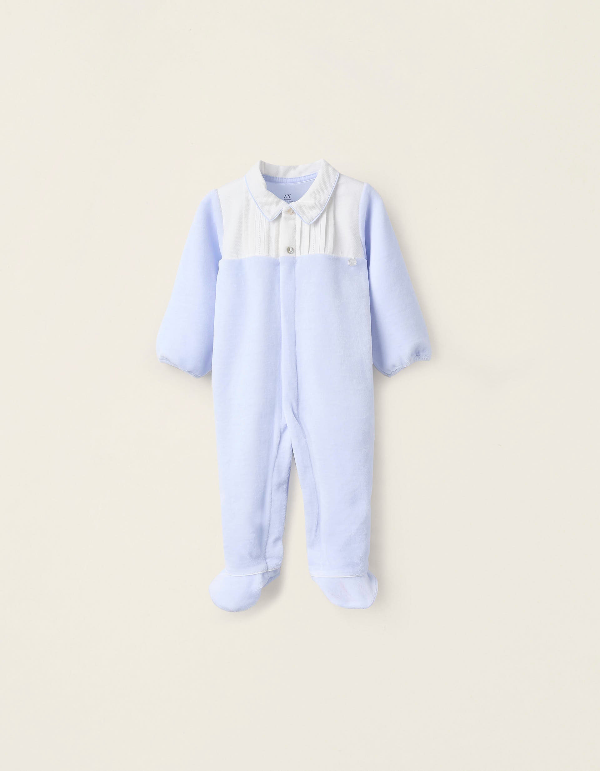 Babygrow de Veludo com Detalhe Plissado para Recém-Nascido, Azul