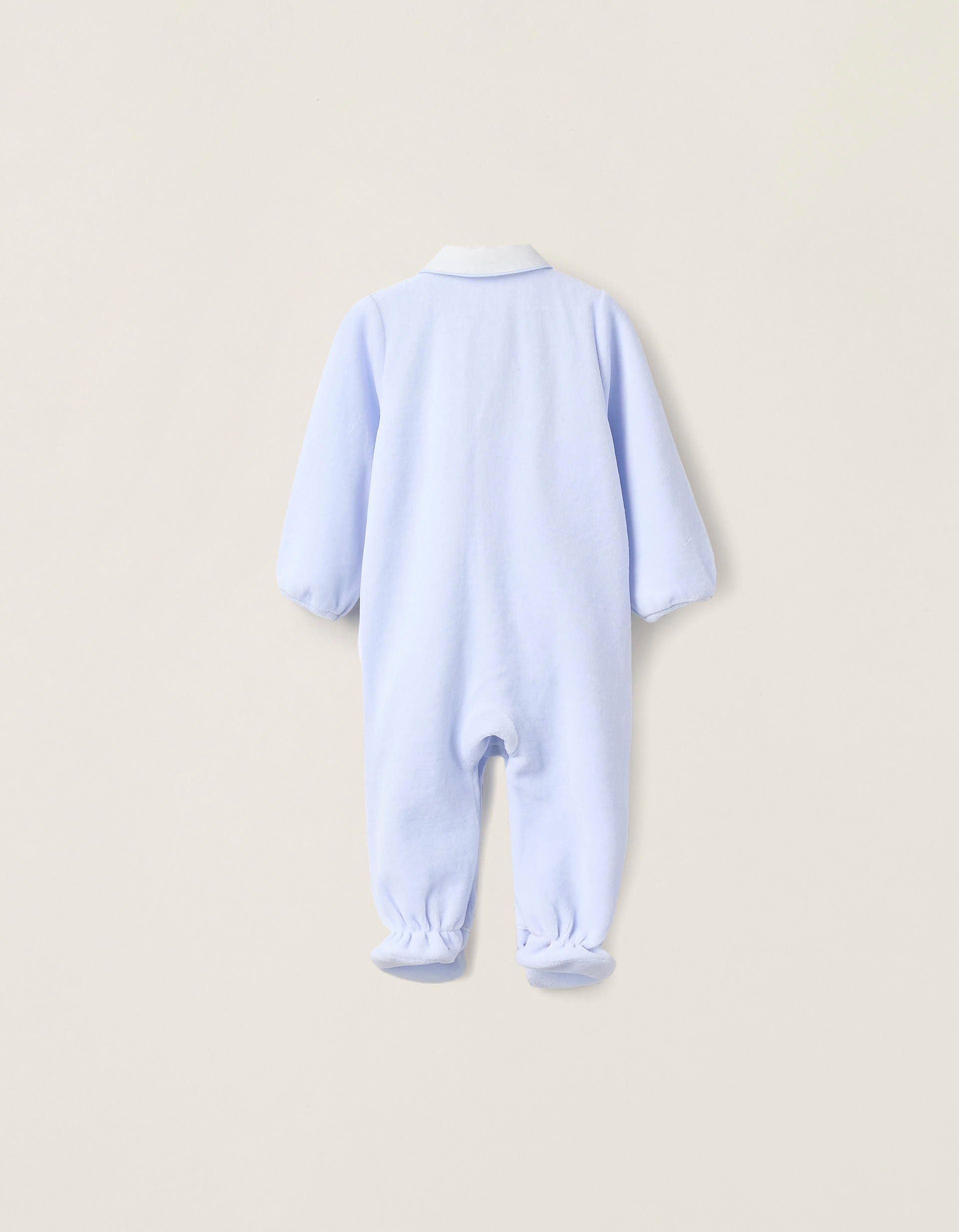 Babygrow de Veludo com Detalhe Plissado para Recém-Nascido, Azul