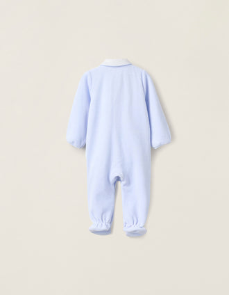 Pelele de Terciopelo con Detalle Plisado para Recién Nacido, Azul