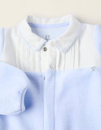 Pelele de Terciopelo con Detalle Plisado para Recién Nacido, Azul