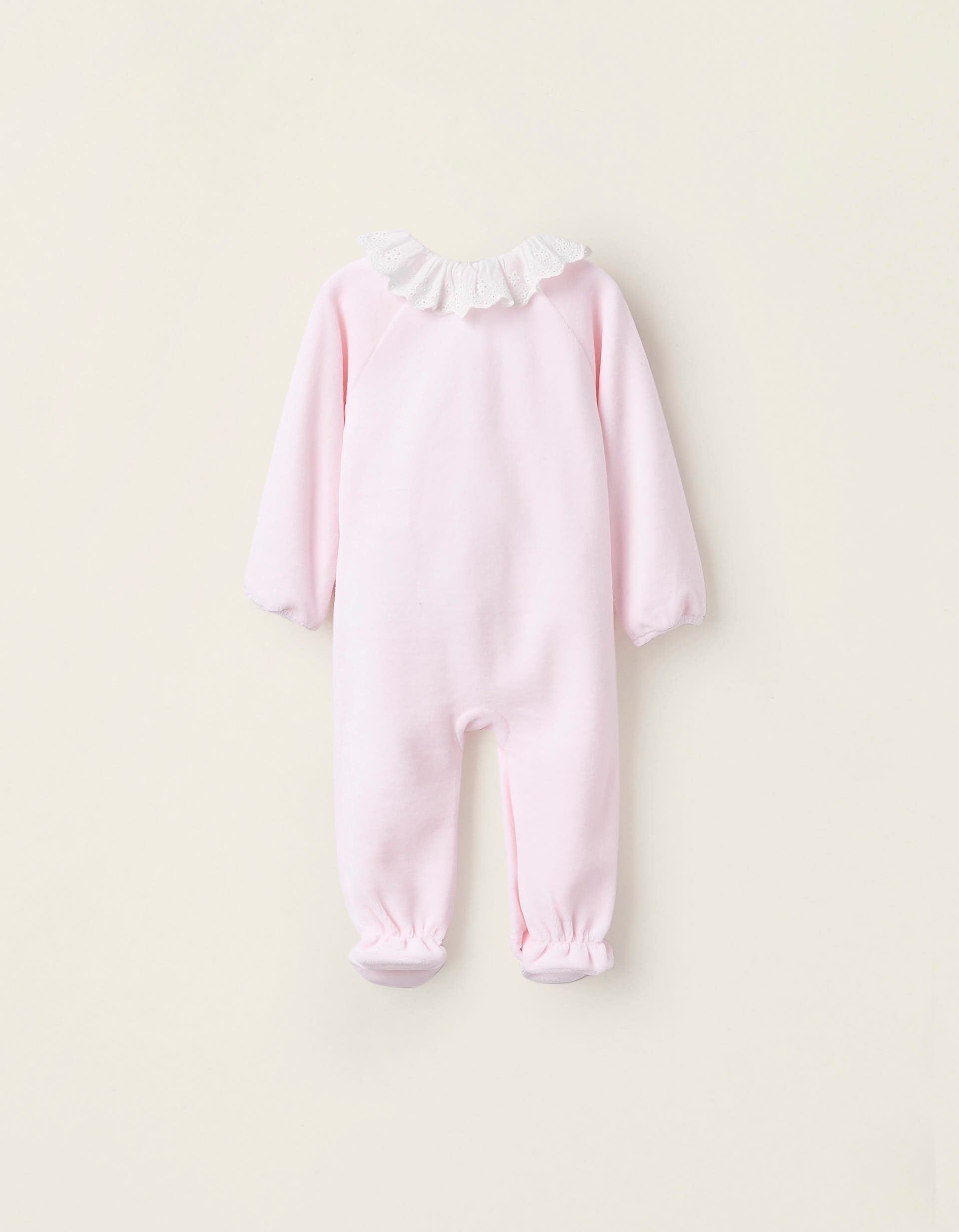 Babygrow de Veludo com Laço e Bordado Inglês para Recém-Nascida, Rosa