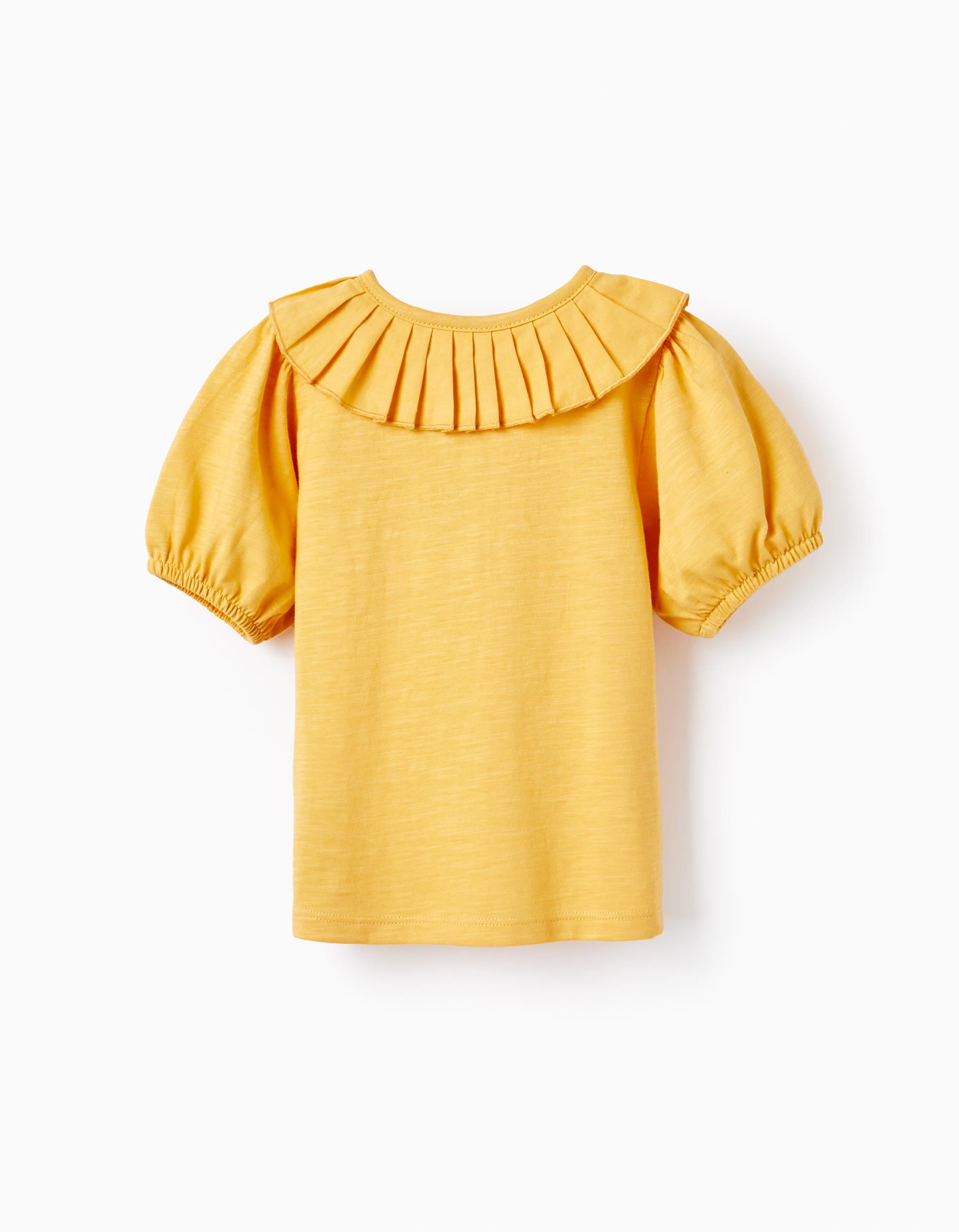 T-shirt en Coton avec Col Plissé pour Bébé Fille, Jaune