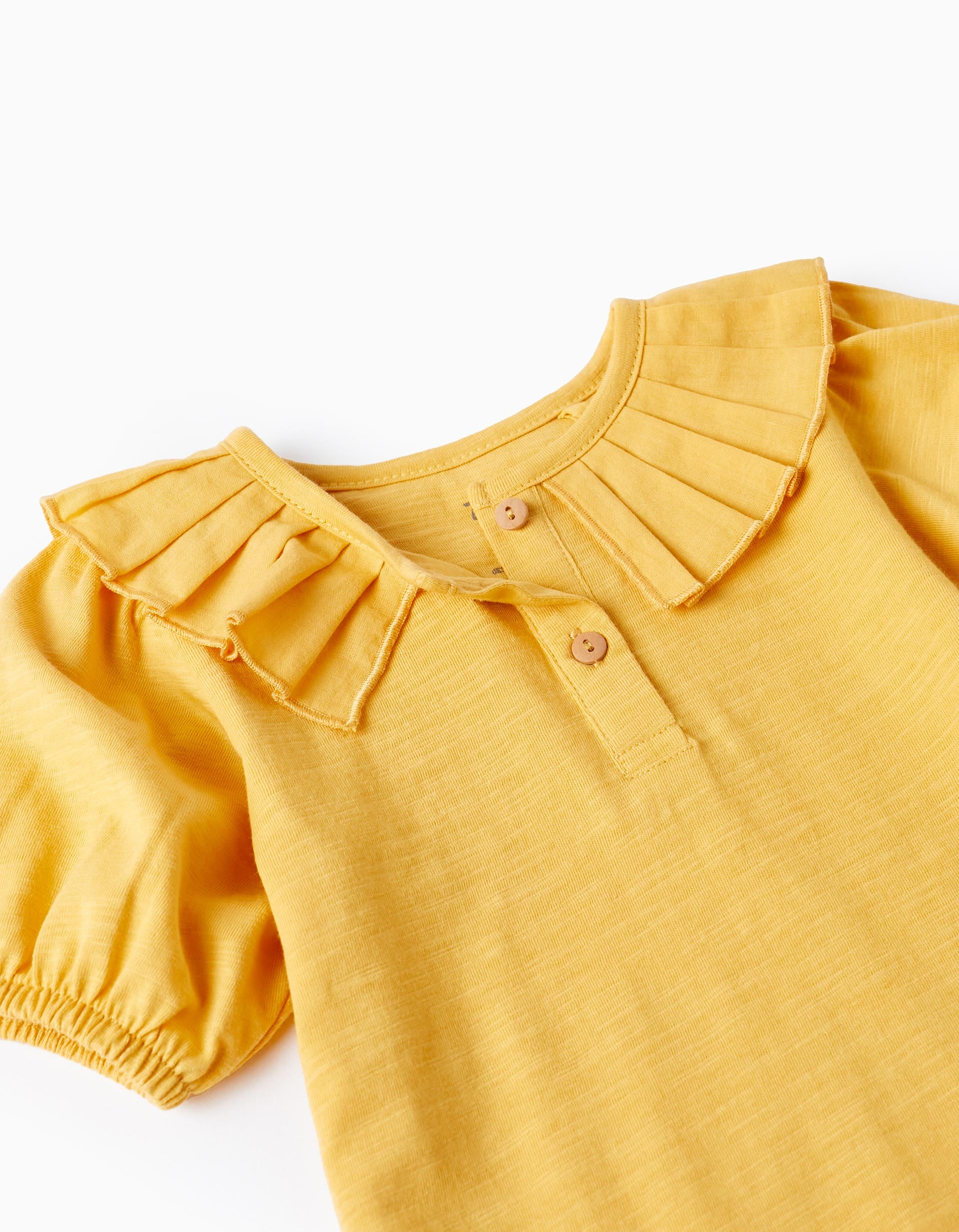 T-shirt en Coton avec Col Plissé pour Bébé Fille, Jaune