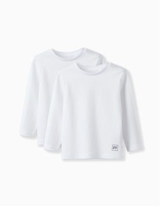 Pack 2 Camisetas de Manga Larga para Bebé Niño, Blanco