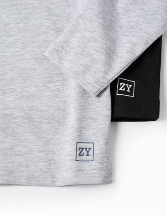 Pack de 2 Camisetas de Algodón de Manga Larga para Niño, Gris/Negro